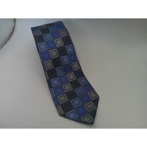Kenneth Cole Reaction Mens Blue Grey Geometric Square Patterned Silk Necktie